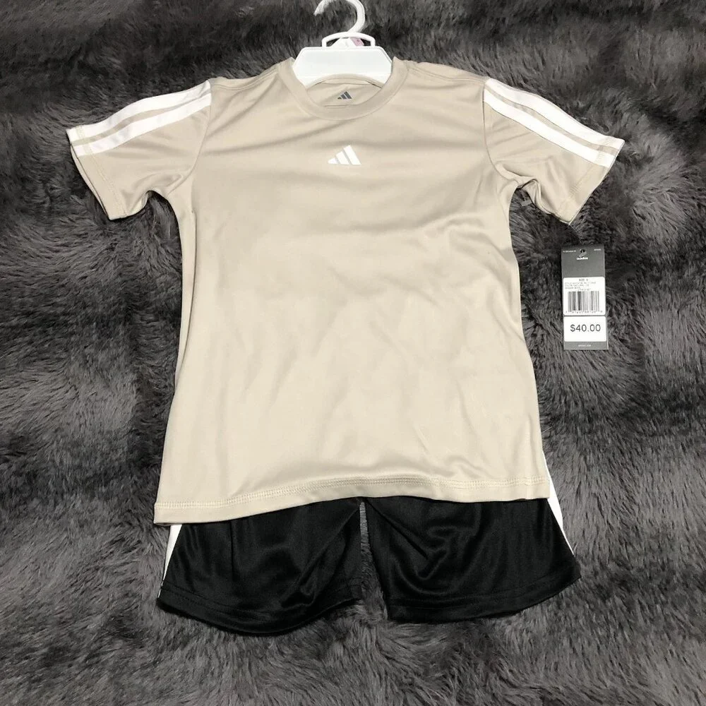 Adidas Boy's T-Shirt & Short Set, 2-Piece, Size 6, Natural/Black, Lightweight